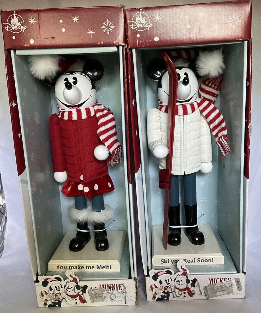 NEW Disney Parks Mickey & Minnie Walt’s Lodge SKIING CHRISTMAS Nutcrackers 18”